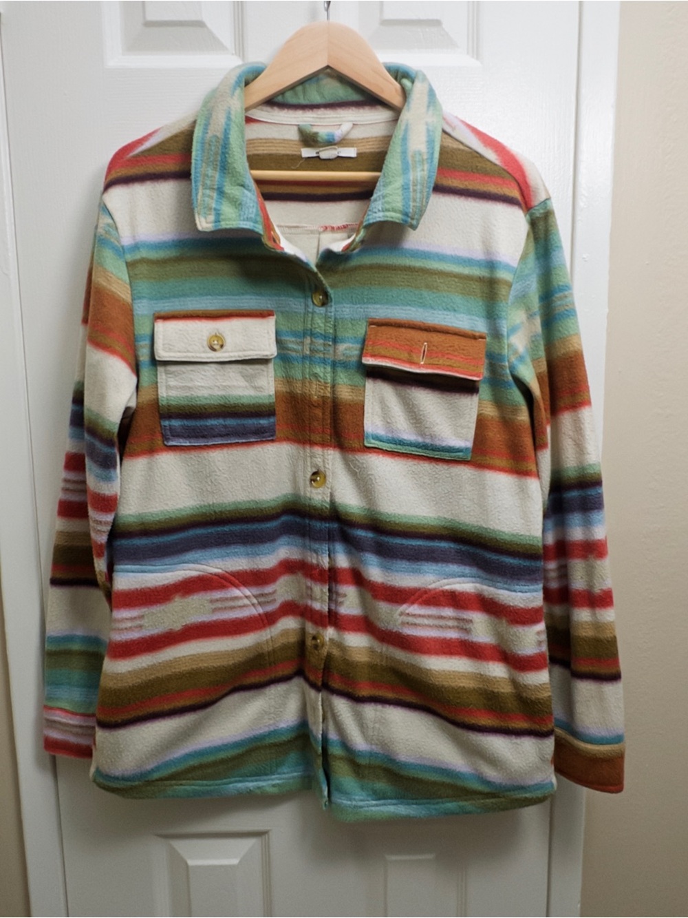 O'Neill Striped Fleece Pullover in Olive, Cream, Purple